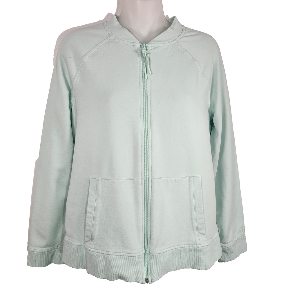 T by Talbots Womens Full Zip Athletic Jacket Medium Mint Green Stretch Pockets